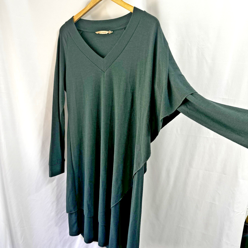 Soft Surroundings Women's Marla Dress Green Medium Asymmetrical Holiday Lagum